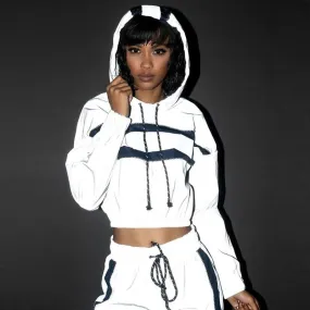 Sweatshirts Hooded Elastic Drawstring Pant Tracksuit Reflective Two Pieces Sets