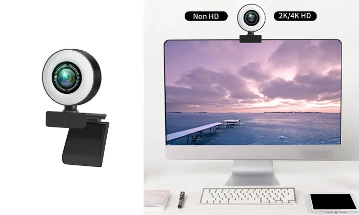 1080P Webcam With Adjustable Light and Noise-reducing Microphones