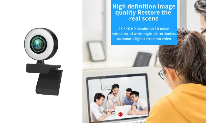 1080P Webcam With Adjustable Light and Noise-reducing Microphones