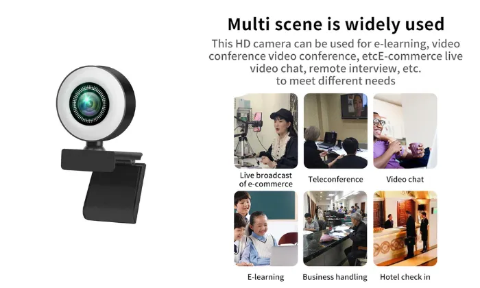 1080P Webcam With Adjustable Light and Noise-reducing Microphones