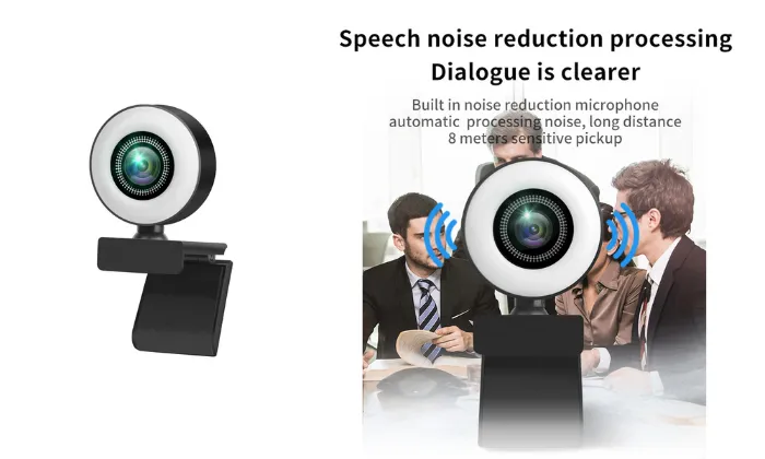 1080P Webcam With Adjustable Light and Noise-reducing Microphones