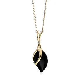 9ct Yellow Gold Whitby Jet Teardrop Leaf Pendant