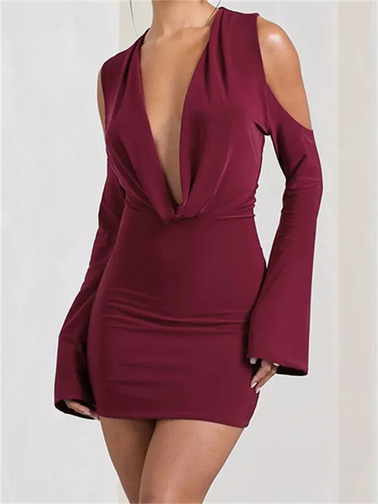 Elegant Front Ruched V-neck Mini Dresses