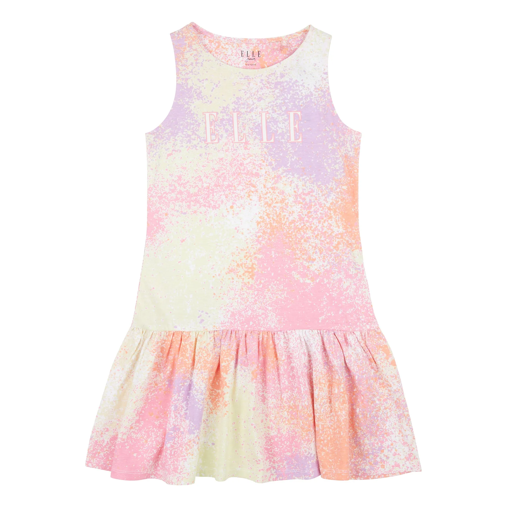 ELLE Girls Plumeria Pink Pastel Sleeveless Ruffle Hem Logo Dress