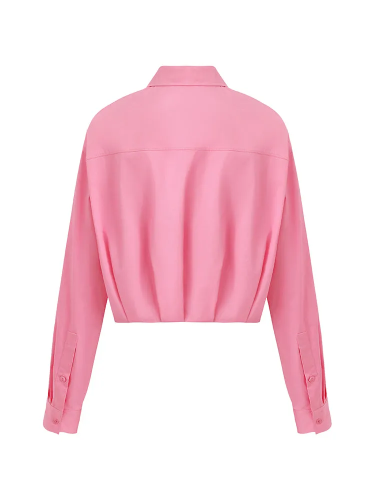 Heart-Shaped Sequins Women Crop Shirt With Pleated Hem