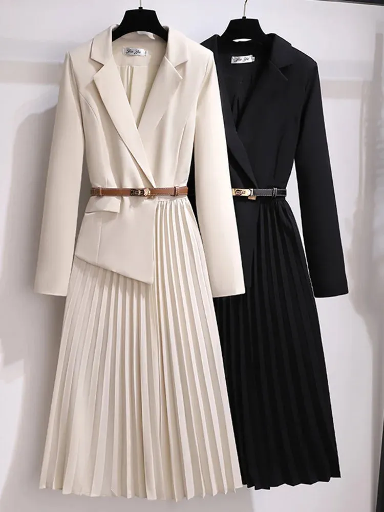 HEYFANCYSTYLE Elegant Chic Blazer Pleated Dress