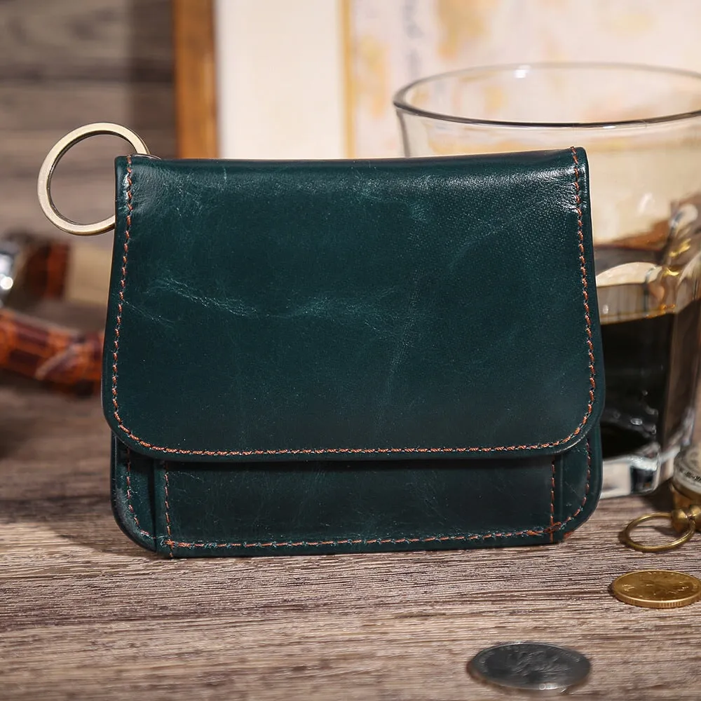 New Oil Waxed Leather Ladies Coin Purse Card Bag