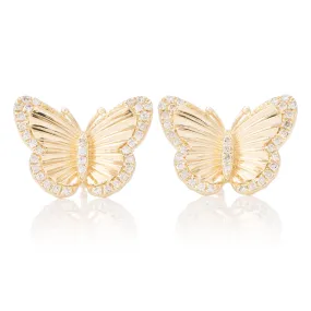 Pleated Double Diamond Trim Butterfly Studs