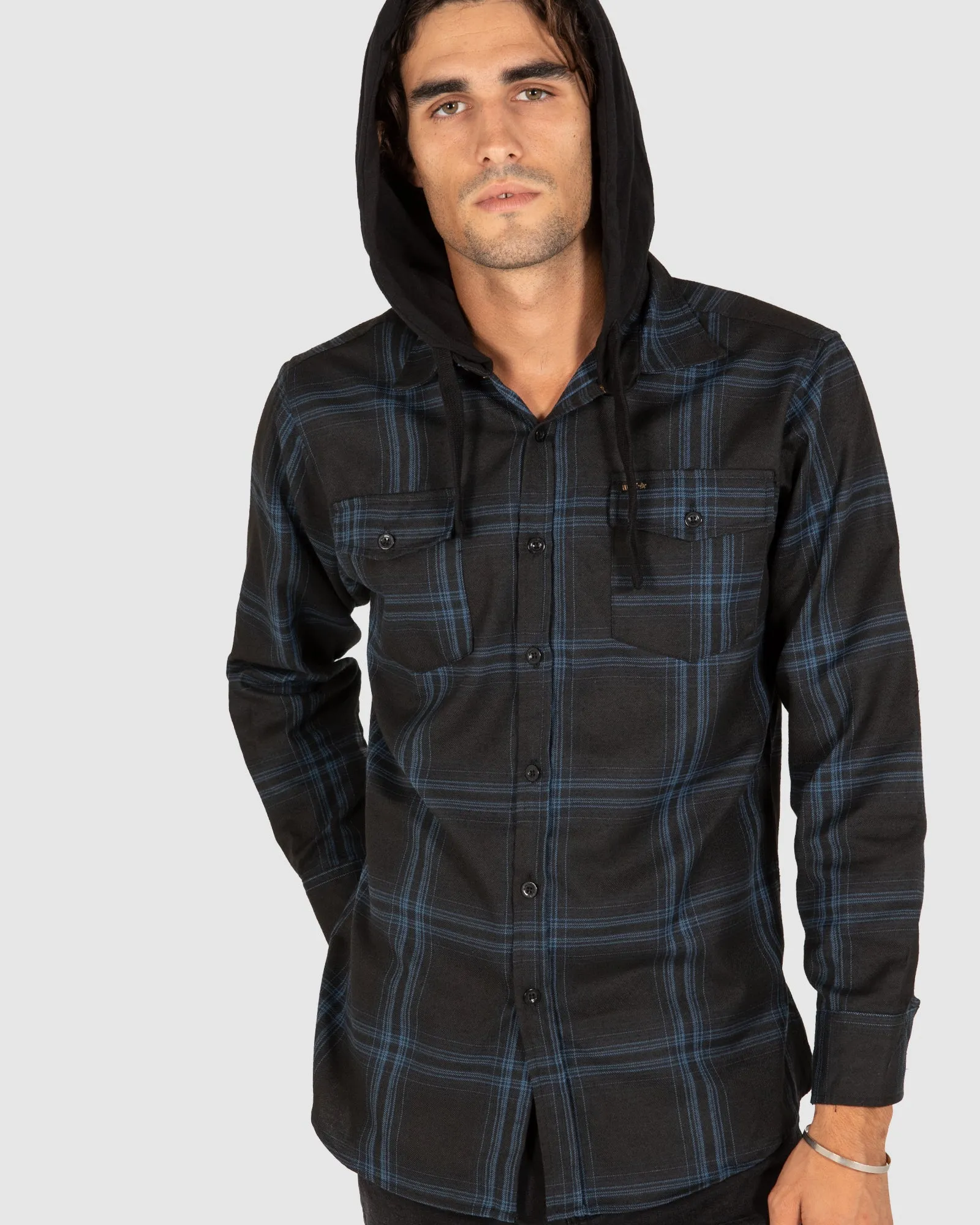 UNIT Chester Mens Hooded Flannel Shirt