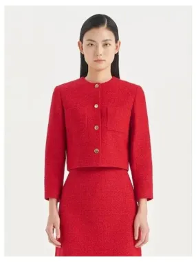 Women s Lunar Tweed Crop Spring Fall Jacket Red Domestic Product